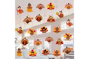 TIFESON 36 PCS Thanksgiving Decorations Hanging Swirls, Thanksgiving Turkey Hanging Decorations Party Swirls - NO DIY Indoor Outdoor Home Party Decor