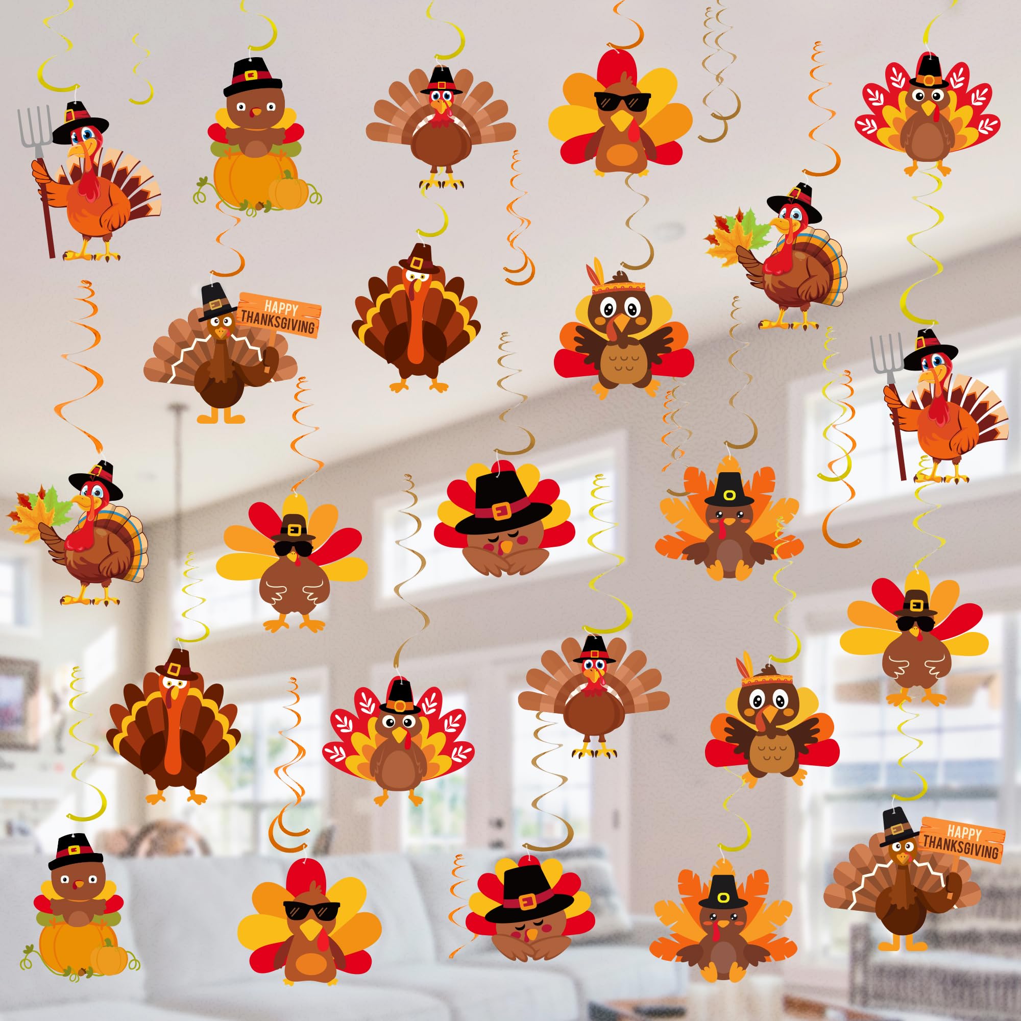 Photo 1 of PCS Thanksgiving Decorations Hanging Swirls, Thanksgiving Turkey Hanging Decorations Party Swirls - NO DIY Indoor Outdoor Home Party Decor