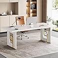 Condemo 71 inch Large Simple Computer Desk, Executive Office Desk Workstation, Modern Study Writing Table, Business Furniture for Home Office, Faux Marble, White and Gold