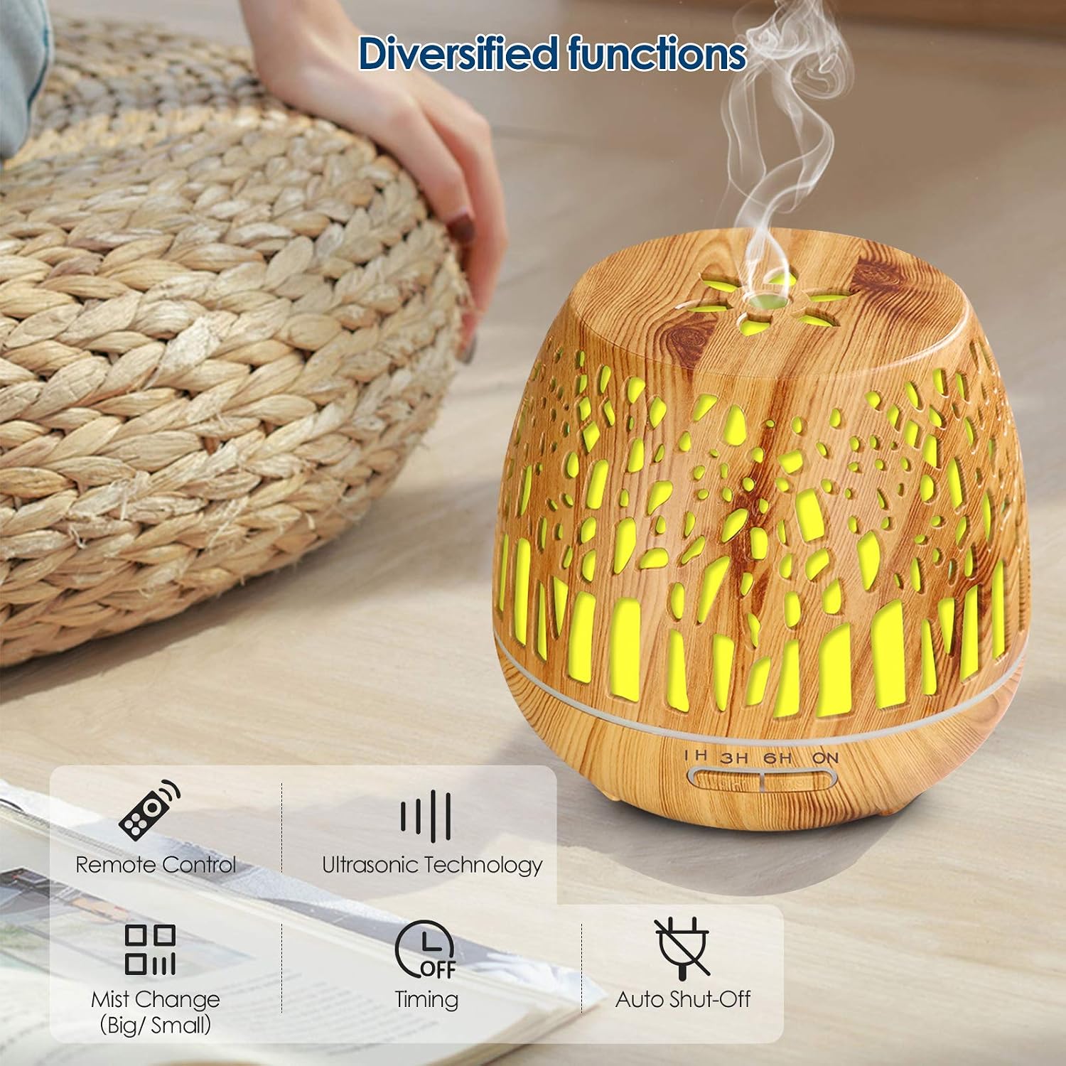 Simpeak 400ml Essential Oil Diffuser, BPA Free Electric Aroma Diffuser with Remote Control & Auto Shut-Off - Image 3