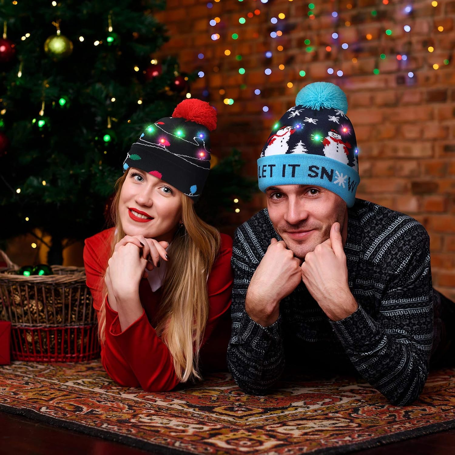 Geyoga 6 Pieces LED Christmas Hat LED Lights Sweater Hat Unisex Winter Beanie Knit Cap with 6 Colorful LED Lights for Christmas Holiday Party Supplies at  Women’s Clothing store