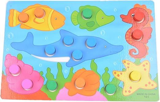 Tiny Souls Wooden Button Puzzle Sea Animals, Star Fish, Whale, Sea Horse, Fish