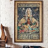 Curteny Vintage Metal Tin Sign The Soul of A Sagittarius Hippie Gypsy Hipster Fire of Lioness Heart Poster Tin Sign Poster Vintage Metal Signs for Bar Music Club Man Cave Room Wall Decor 12x16 Inch…