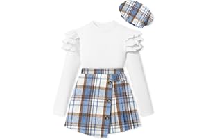 MIGU Girls Clothes Skirt Set Fall Winter Ruffle long Sleeve Tops+Plaid Skirt Shorts+Hat Girls Clothing Sets 3Pcs Outfits