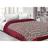 Shopnetix Jaipuri Printed Silk AC Winter Quilt Razai Blanket, Dohar with Gold Prints Double Bed Size (Red/Marron)