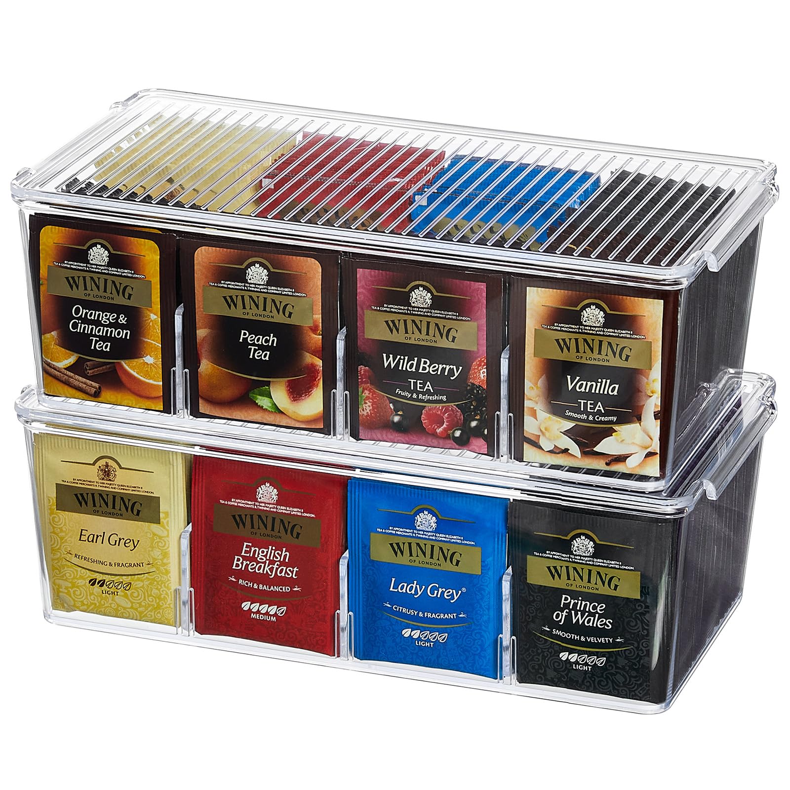 Photo 1 of Lifewit 2 Pack Plastic Stackable Tea Bag Organizer, Divided Storage Bin Box for Kitchen Cabinets, Countertops, Pantry, Hold Coffee Pods, Sugar Packets, Condiments, 8 Sections