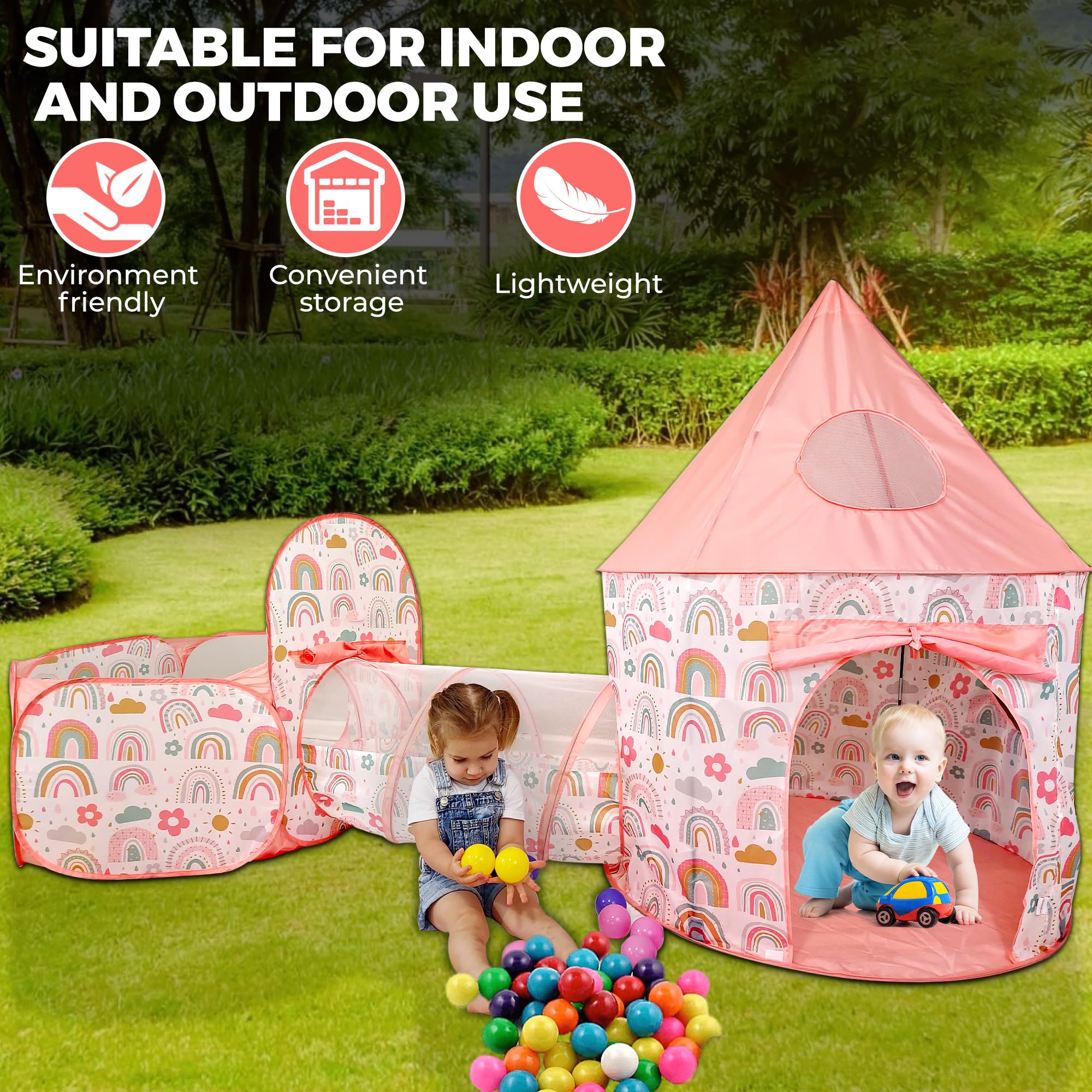 3-Piece Play Tent Set for Toddlers 1-3 | Pop-Up Kids Tents with with Crawl Tunnel | Indoor & Outdoor Fun