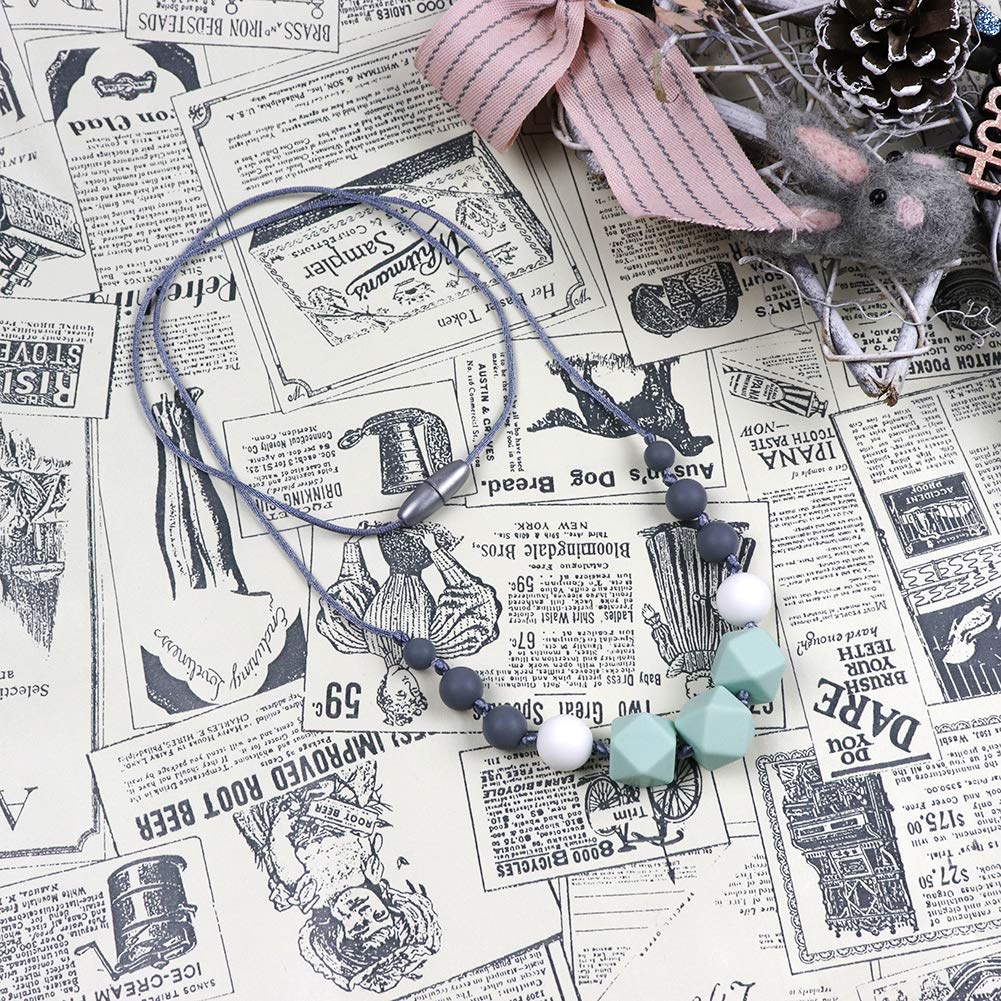 tuxepoc Silicone Teething Necklace for Mom to Wear,Nursing Necklace Baby Teethers 100% Food Grade Silicone Teething Beads,Silicone Teether Chewlery Necklace Chewing Tool,BPA FREE Chew Beads