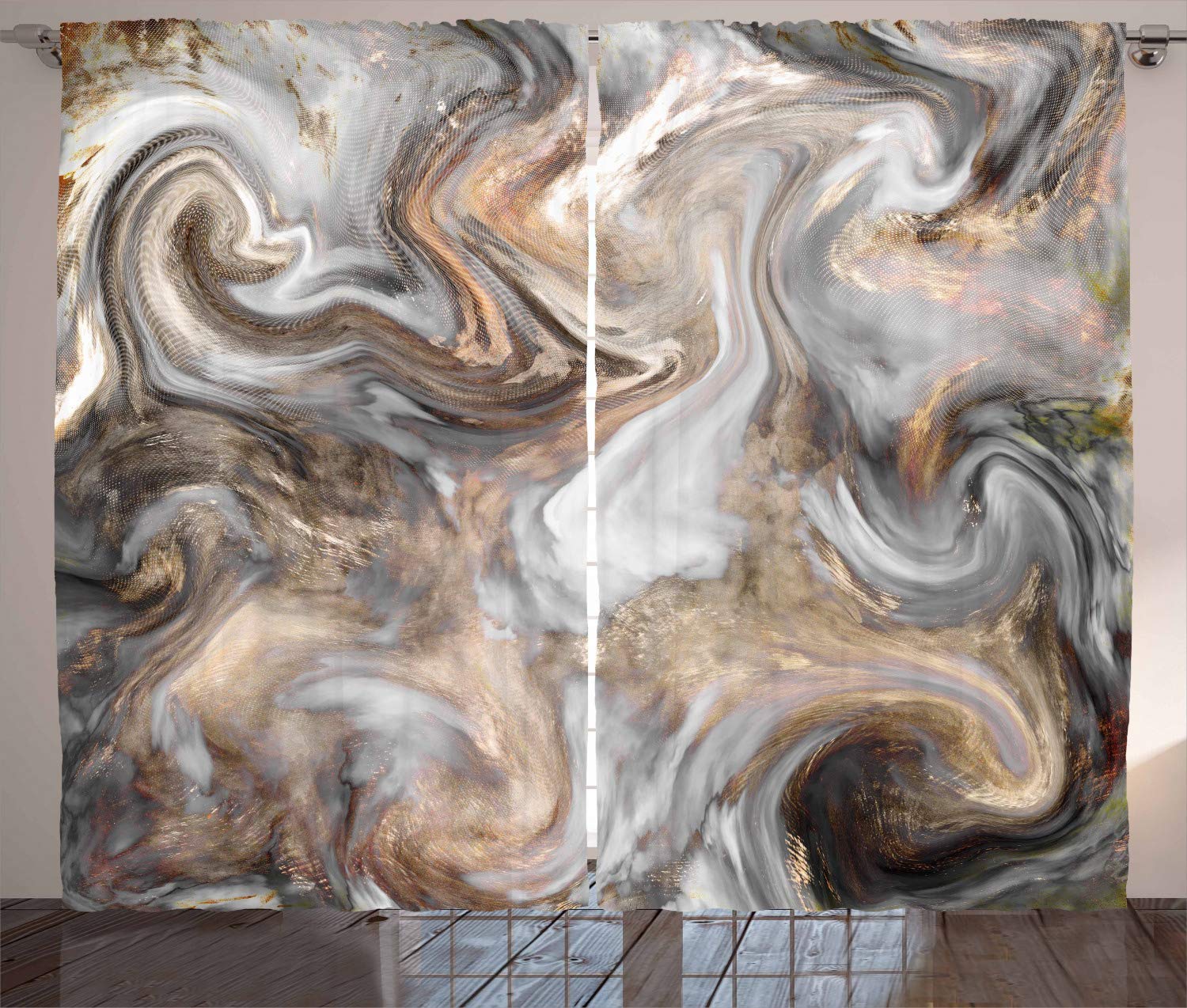 ABAKUHAUS Marble Curtains, Retro Style Paintbrush Colors in Marbling Texture Watercolor Artwork, Living Room Bedroom Window Drapes 2 Panel Set, 280 x 245 cm, Light grey brown