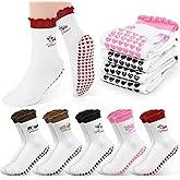 Jeyiour 10 Pair Pilates Socks for Women Ruffle Cuff Grips Yoga Non Slip Athletic Sock Ballet Crew Stocking