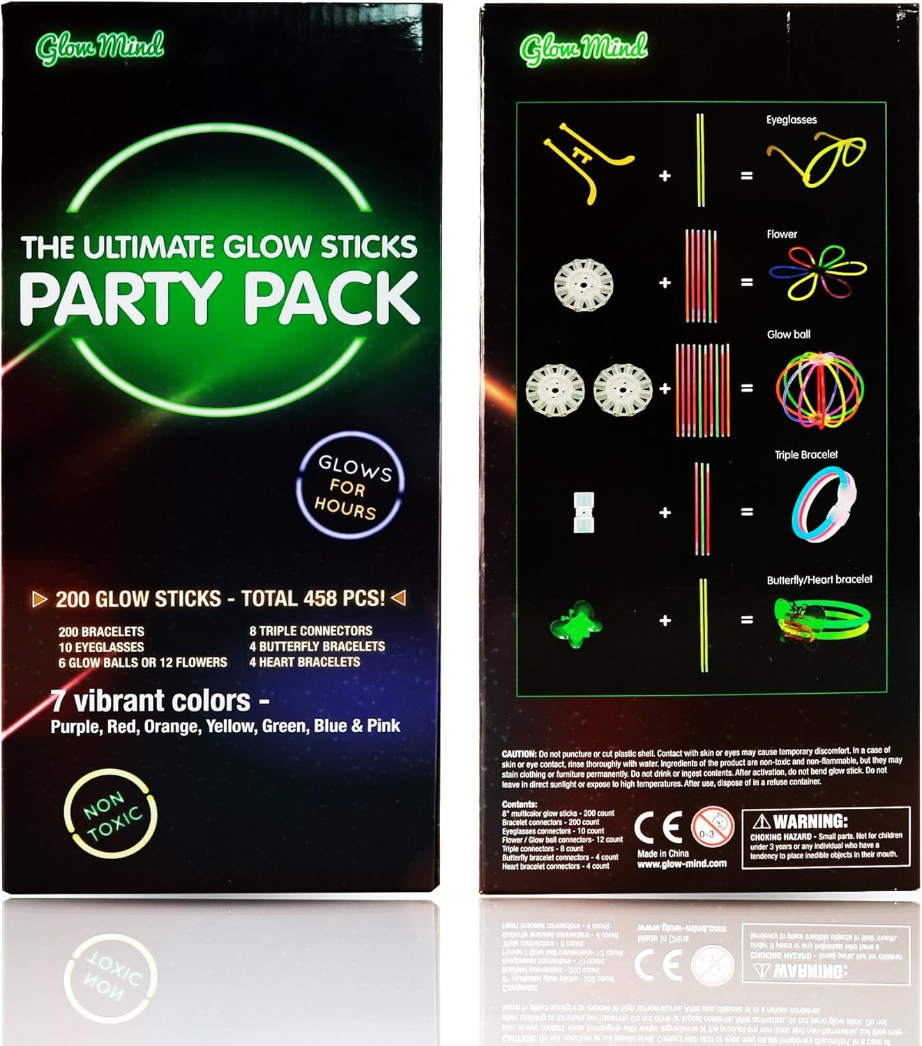 Glow Sticks Bulk Party Supplies – 458 Piece Glow in The Dark Halloween Party Favors Pack for Kids/Adults with 200 Super Bright Glowsticks and Connectors for Bracelets, Necklaces, Glasses, Flower Balls: Toys & Games