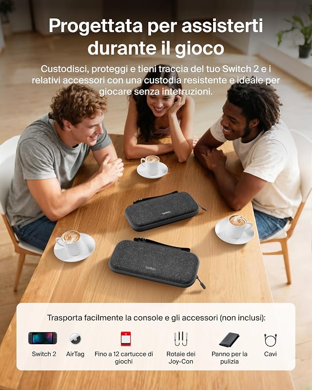 Gaming Custodia per Nintendo Switch 2, Slot AirTag, Viaggi, Carbone