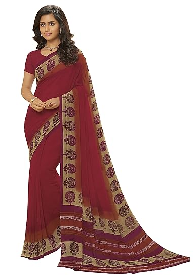 Womens Red Georgette Printed Saree And Blouse Material_RKSCSU35122