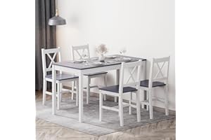 SogesHome 5-Pieces Dining Table Set, Kitchen Table and 4 Chairs for Home, Kitchen Dining Room Table Set for Home, Restaurant, Grey&White