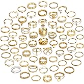 YEEZII 68 Pcs Gold Knuckle Rings Set for Women, Stackable Boho Joint Finger Midi Rings Silver Hollow Carved Crystal Stacking Ring Pack for Gift