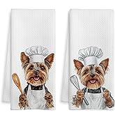 WOTYPU Funny Yorkshire Terrier Chef Kitchen Towels, Yorkie Gifts for Women, Dog Lover Gifts Dish Tea Towels for Kitchen, Gift for Chef Decorative Hand Towel, 16x24 Inch Set of 2