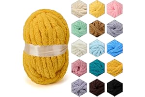 ERLYEEN Chenille Chunky Yarn Super Bulky Soft Thick Fluffy Jumbo Giant Washable Polyester Big Yarn DIY for Arm Knit Blanket Cushion Bed Sofa Home Decor,Turmeric,0.55LB