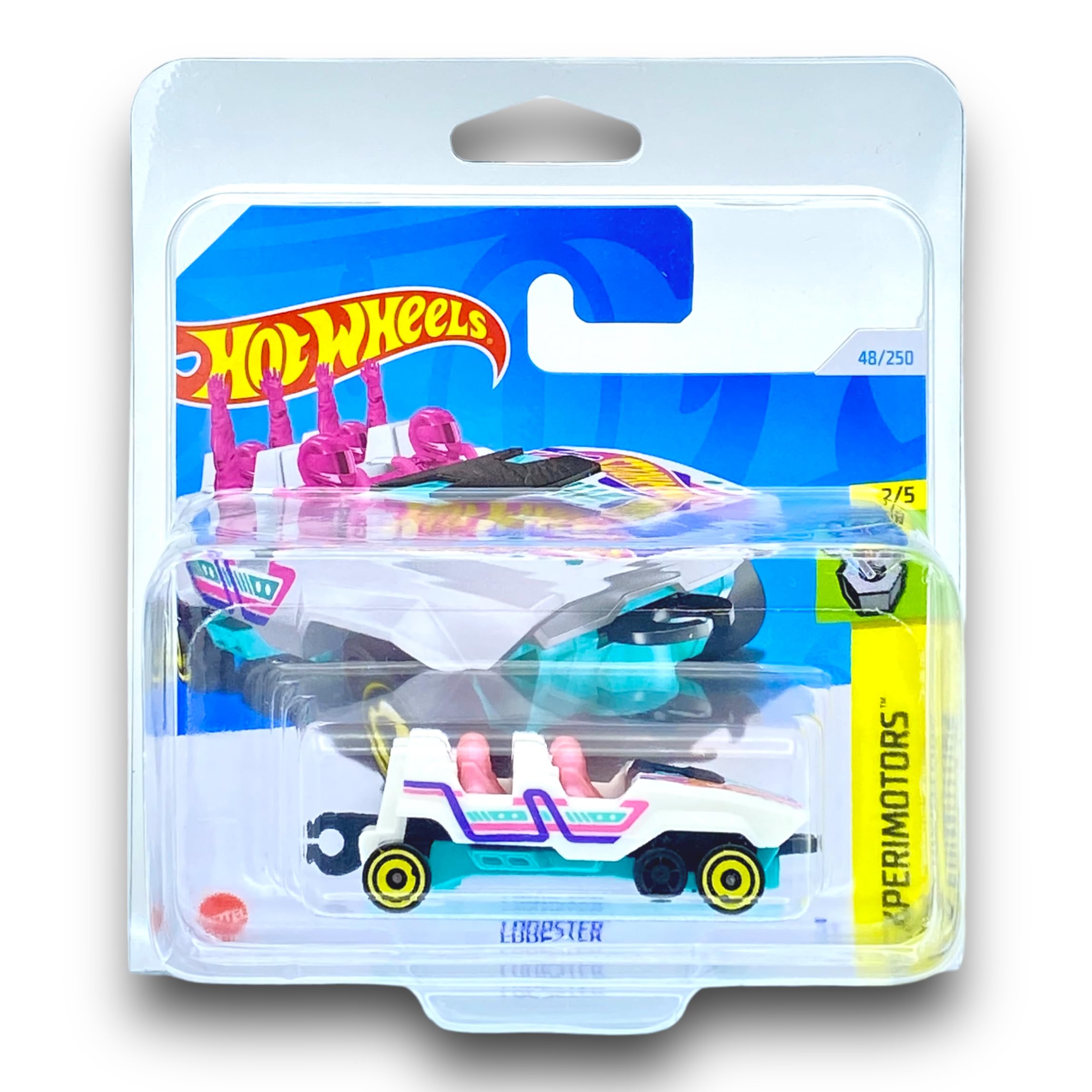 Hot Wheels Loopster (White, Pink and Turquoise) 2/5 Experimotors - 2024-48/250 (Short Card) - COMES IN A KLAS CAR KEEPER SHORT CARD PROTECTOR CASE - HTC56