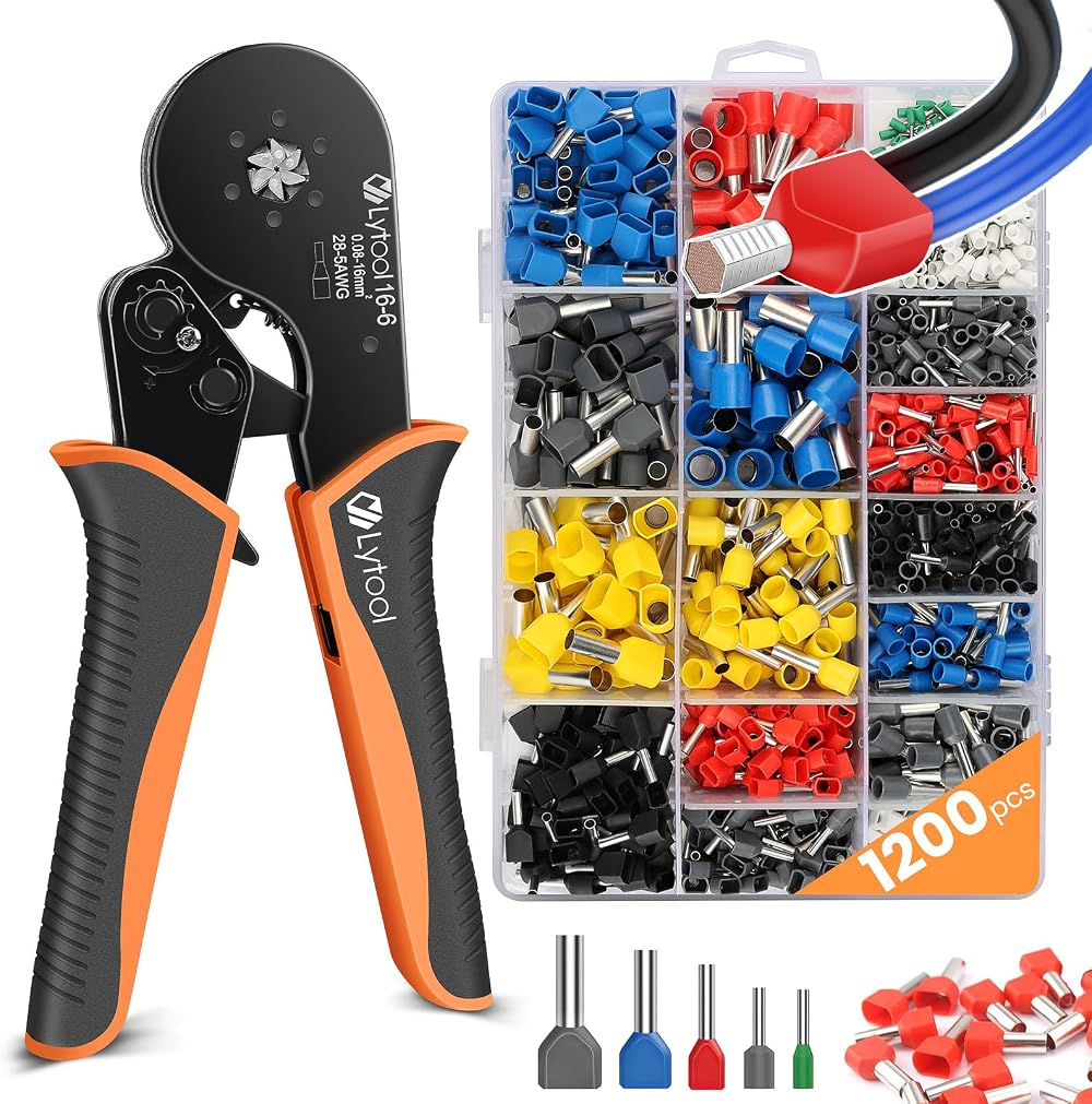 Lytool Hexagonal Ferrule Crimping Tool Kit 0.08-16mm² Twin Ferrules 1200Pcs