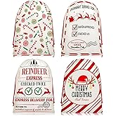 Paterr 4 Pcs Santa Christmas Sacks Christmas Extra Large Gift Bags with Drawstring 27.6" x 19.7" Xmas Santa Canvas Bags for Xmas Giant Presents Gift Wrap Storage Bag Holiday Favor Party Supply