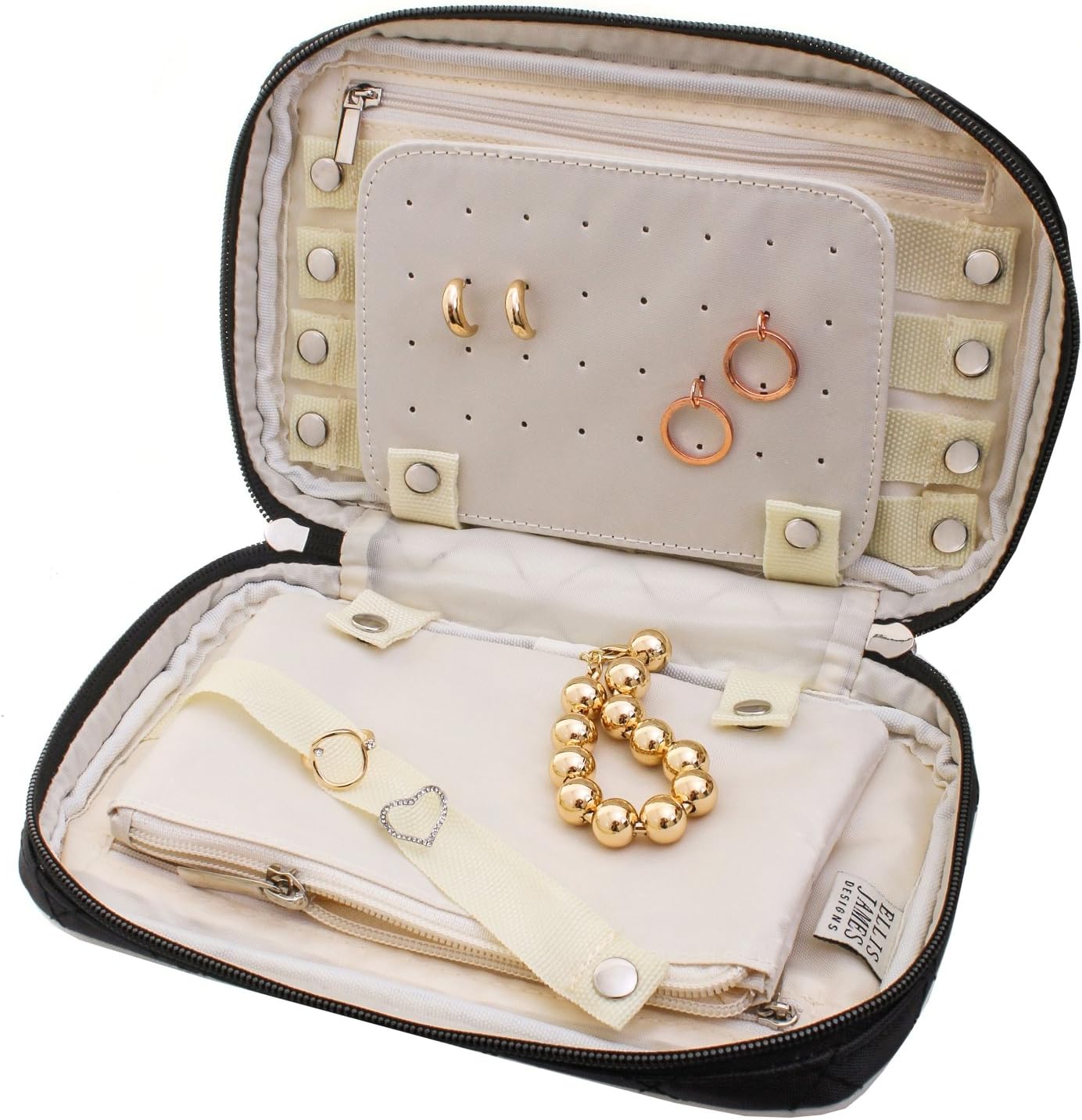Ellis James Designs Travel Jewellery Organiser Case, Elegant Bag with Quilted Exterior and Padded for Protection - Image 4