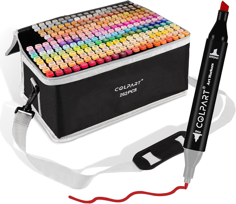 colpart 262 Colors Alcohol Markers Dual Tip with Pen Holder Carry Bag