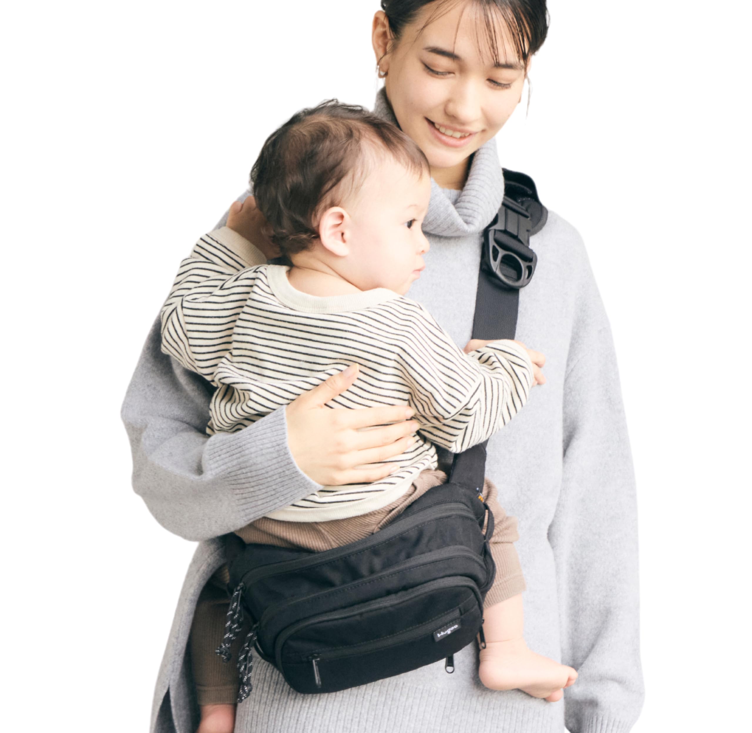 【ママリ口コミ大賞2025受賞 | グッドデザイン賞受賞】Hugoo ハグー ヒップシート ショルダーバッグ 抱っこ紐 スリング 2WAY ママパパ兼用 6ヶ月〜4歳対応 (ブラック×ミルクティベージュ)商品画像