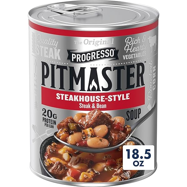 PROGRESSO PITMASTER STEAKHOUSE STYLE STEAK AND BEAN, GLUTEN FREE, CANNED SOUP, 18.5 OZ
