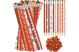 WORLDBAZAAR 50PCS Sports Pencils and Erasers for Kids Wooden Basketball Pencils Boys Girls March Madness Basketball Themed Birthday Party Favors Students Stationery Party School Office Supplies