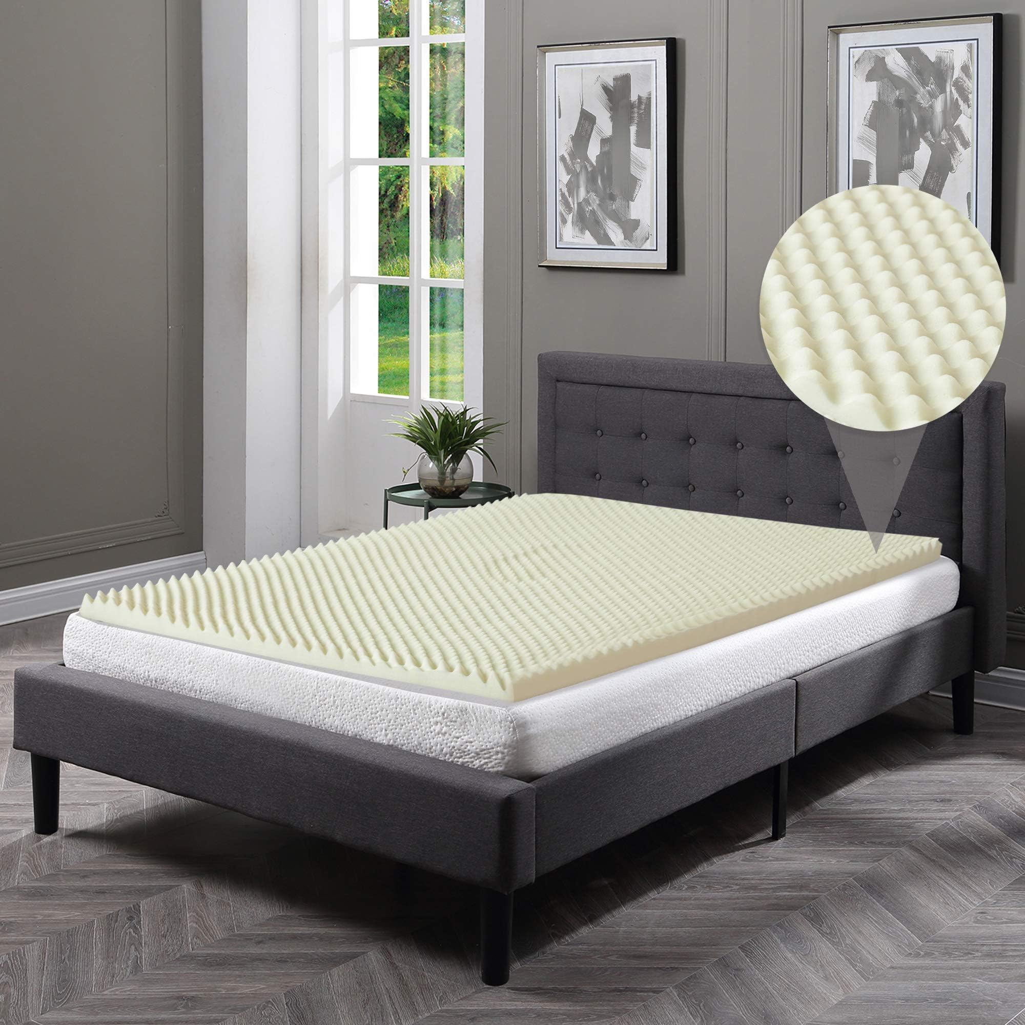 Mayton 1-inch Convoluted Egg Shell Breathable Memory Foam Topper,Adds Comfort to Mattress, Twin