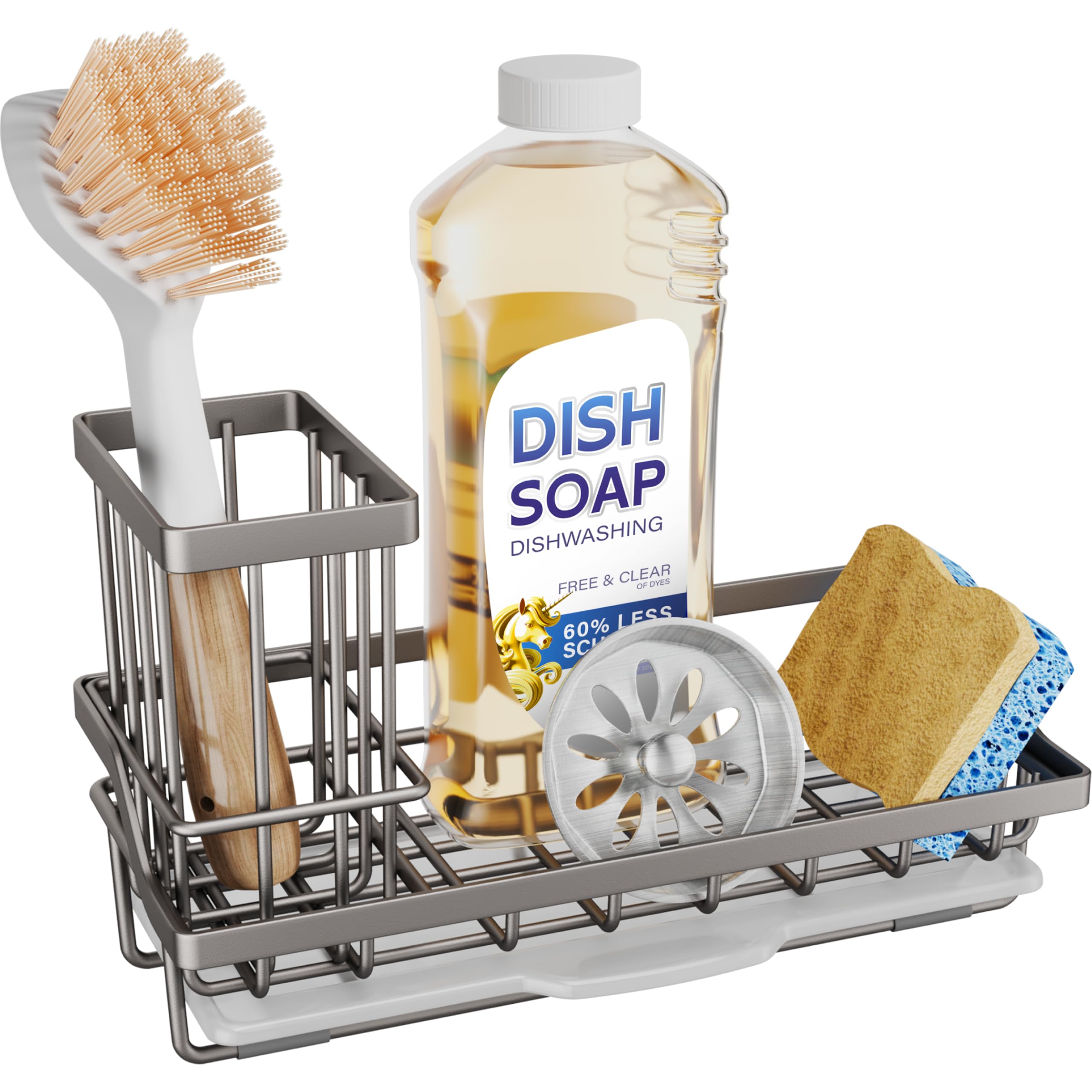 SWTYMIKI Sink Caddy Sponge Holder - Kitchen Sink Organizer with High Brush Holder for Countertop by the Holding Dish Soaps and Sponges, Stainless Steel, Sand Nickel