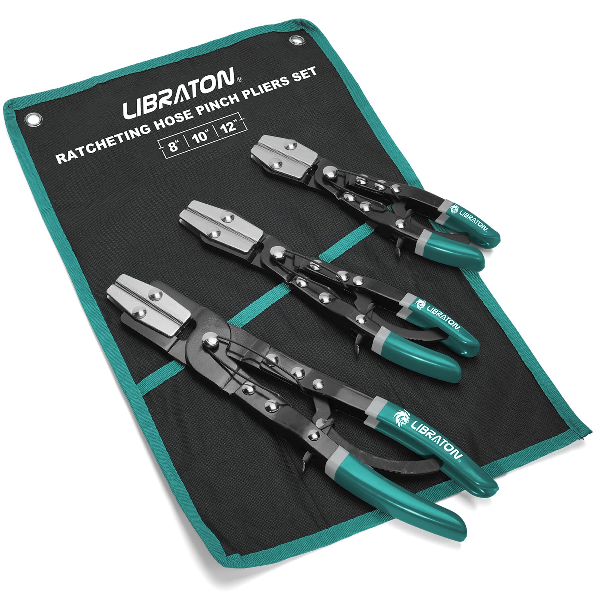 LIBRATON Ratchet Hose Clamp Pliers - 3pc Set, Automotive, Radiator Hose tool, 8"-12"Flexible, Storage Bag Included