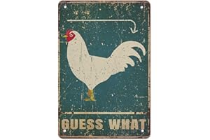 Angaja Rooster guess what Funny Novelty Aluminum Metal Sign Vintage Wall Decor,for Home Bedroom Living Room Bathroom Decor Picture Sign Gift 12 * 8 inch