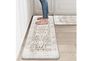 Collive Kitchen Mats 2PCS,Cushioned Anti-Fatigue Kitchen Floor Mats 17"x59"+17"x30" Farmhouse Waterproof Non Skid Comfort Standing Mat Kitchen Runner Rug for Home,Office,Laundry Room,Desk