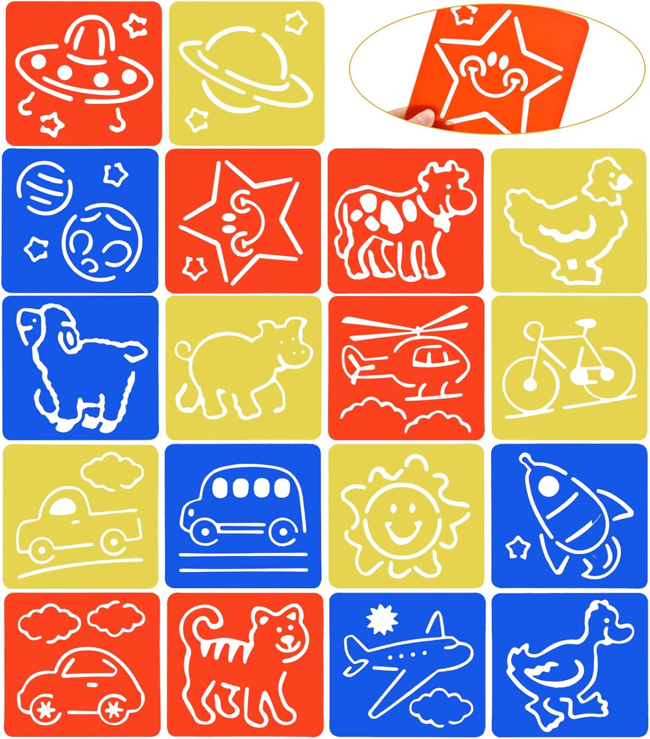 chstarina 18 pieces drawing stencils set for kids plastic painting templates kit washable stencils animals transport tools space for children scrapbook diy crafts school projects bigamart