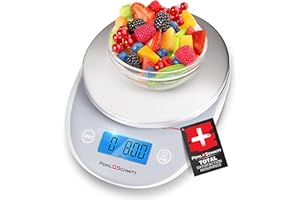 POHL SCHMITT Digital Food Kitchen Scale, Batteries Included, Multifunctional Weight Measuring Device in Grams/Ounces, Auto Shut-Off, Stainless Steel, Grey, 11, (PS-611)