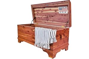 DutchCrafters Red Cedar Wood Blanket Storage for Living Room, Fully Lined Hope Chest, Bedroom Bench, Lockable Storage Box, Locking Chest with Handles and Waterfall Edge - Amish Made in USA (45" Large)