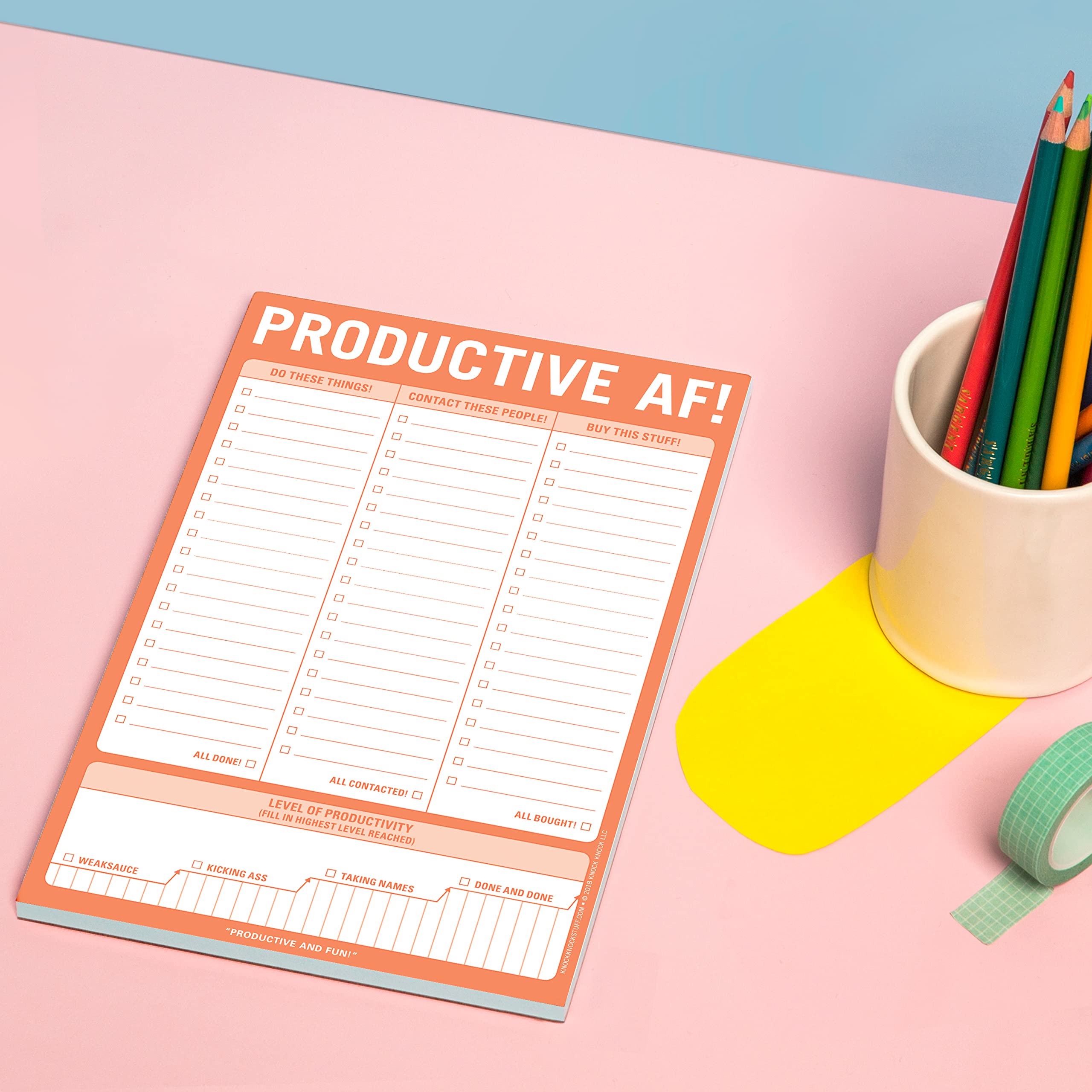 1-Count Knock Knock Productive AF Pad, Funny Office Notepad & to Do List Notepad, 6 x 9-inches