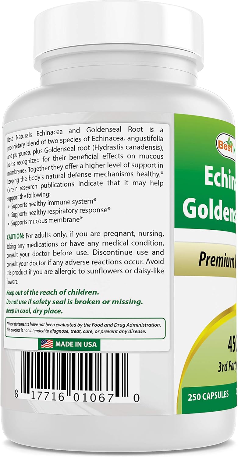 Best Naturals Echinacea Goldenseal 450 mg 250 Caps: Health & Personal Care