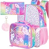 UFNDC 3PCS Unicorn Backpack for Girls, 16”Kids Sequin Bookbag with Lunch Box, School Bag for Elementary Toddler
