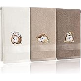 Hillsuren 3 Pcs Hedgehog Floral Hand Towels Bathroom Decor Cute Hedgehog Gifts Decorative Farmhouse 100% Cotton Embroidered Hand Towels for Women Bathroom Kitchen 13. 3'' x 29. 5''
