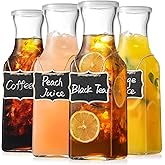 Set of 4 Square Glass Carafe with Lid, 1 Liter Clear Glass Pitcher, Beverage Serveware Carafe for Mimosa Bar, Brunch, Cold Water, Juice, Milk, Iced Tea, Lemonade