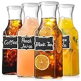 Set of 4 Square Glass Carafe with Lid, 1 Liter