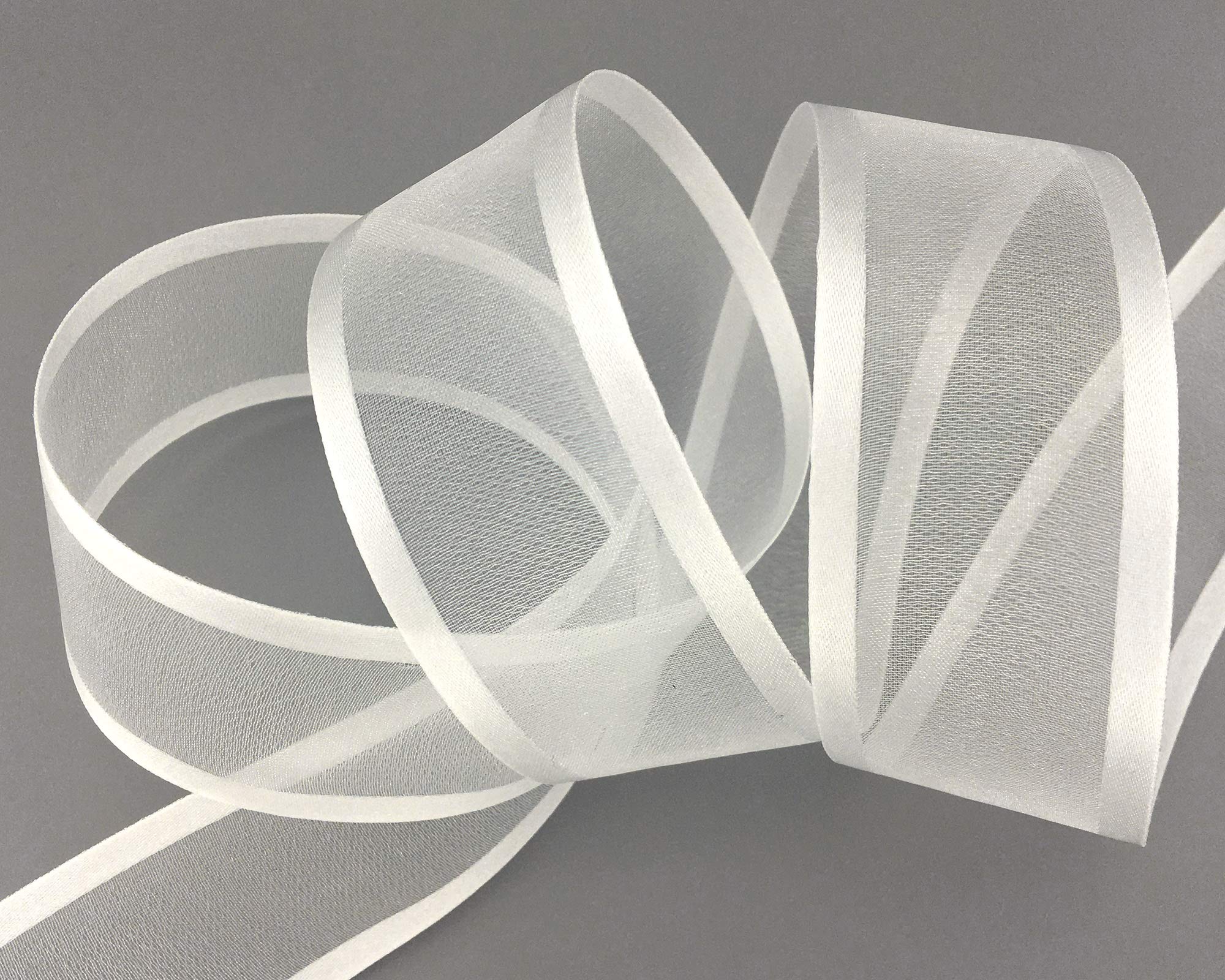 finemark 25 m x 38 mm Chiffon Ribbon with Satin Edge IVORY Ivory (02) Chiffon Decorative Ribbon Gift Ribbon Semi-Transparent Shiny No Wire Organza