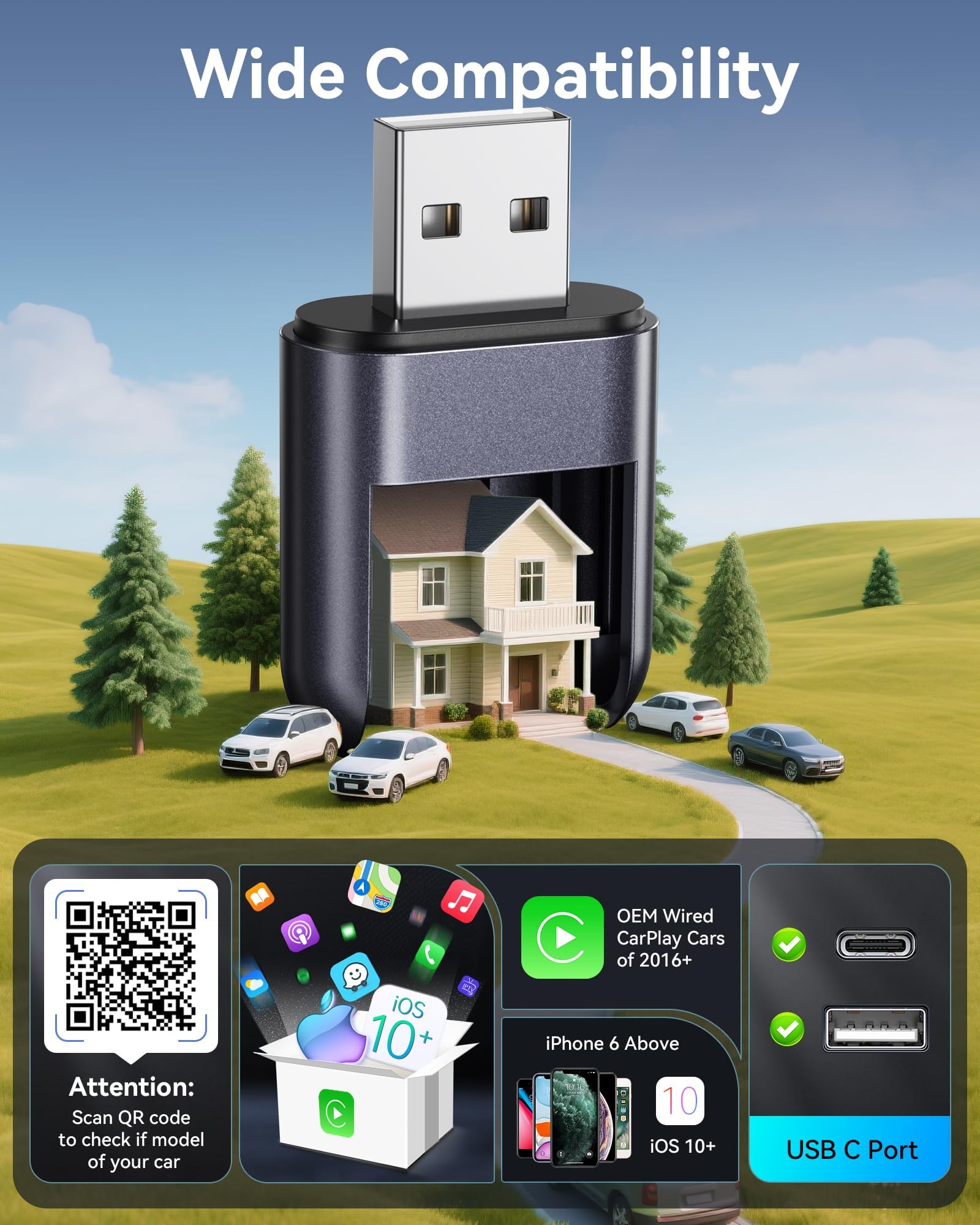 Burnt Sugar Wireless Carplay Adapter for iPhone Newly Upgraded, Ultra-Mini USB Design for Apple Car Play Dongle Convert Wired to Wireless, Stable Connect Plug & Play for iOS 10+ & Car from 2016+(Gray)