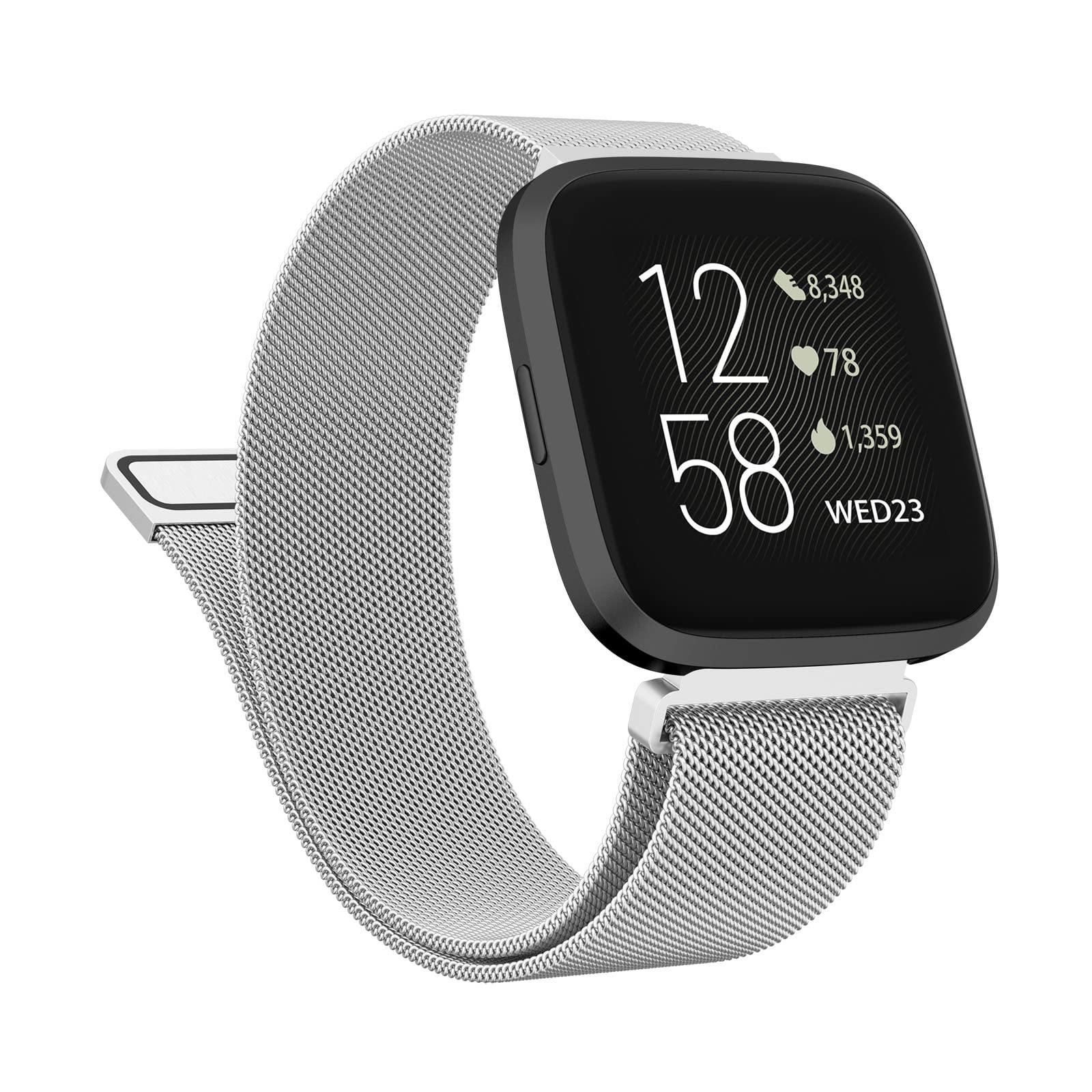 Amzpas for Fitbit Versa 2 Straps/Fitbit Versa Strap for Women Men, Metal Stainless Steel Replacement Bands with Unique Lock Compatible with Fitbit Versa/Versa 2/Versa Lite (Small, Silver)