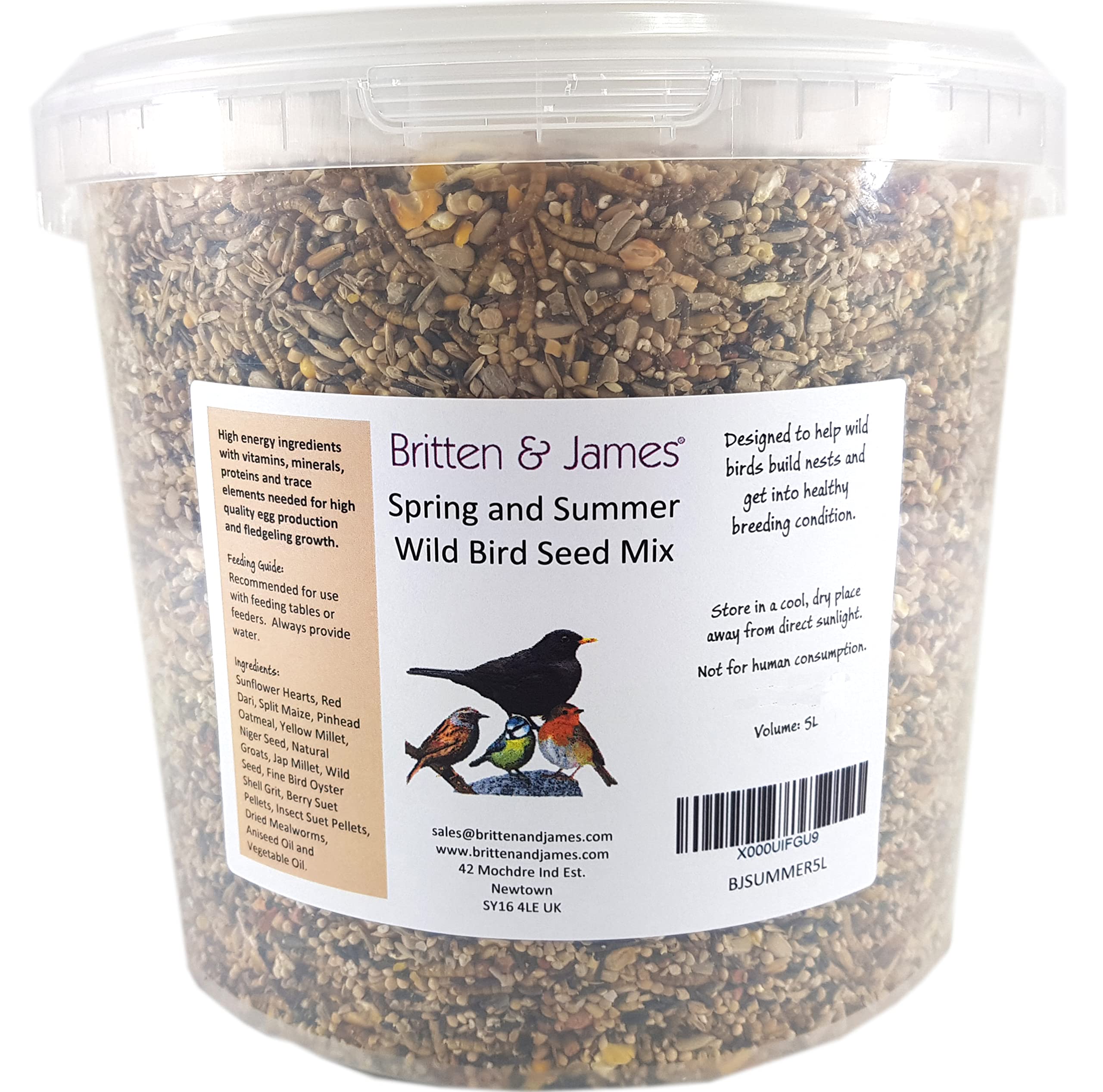 Britten & James Spring and Summer Essential Blend for Wild Birds in a Stay Fresh Tub 5L (3.85kg)