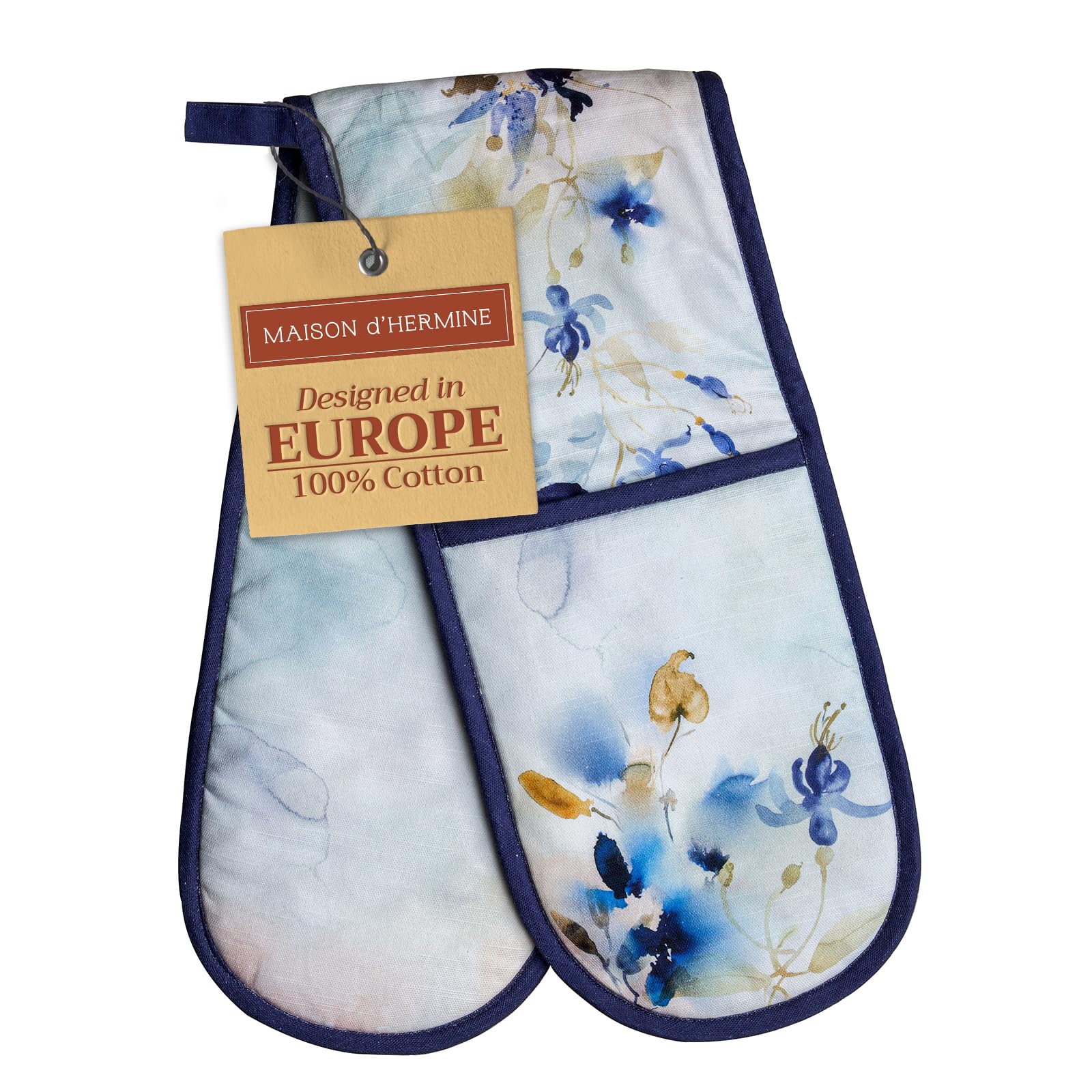 Maison d' Hermine Double Oven Mitts 100% Cotton 18 cm x 89 cm Double Oven Mitt Heat Resistant BBQ Cooking Gloves with Loop Baking Grilling Handling Hot Pans Gifts for Mothers Day (Lazy Summer Days) — image 1