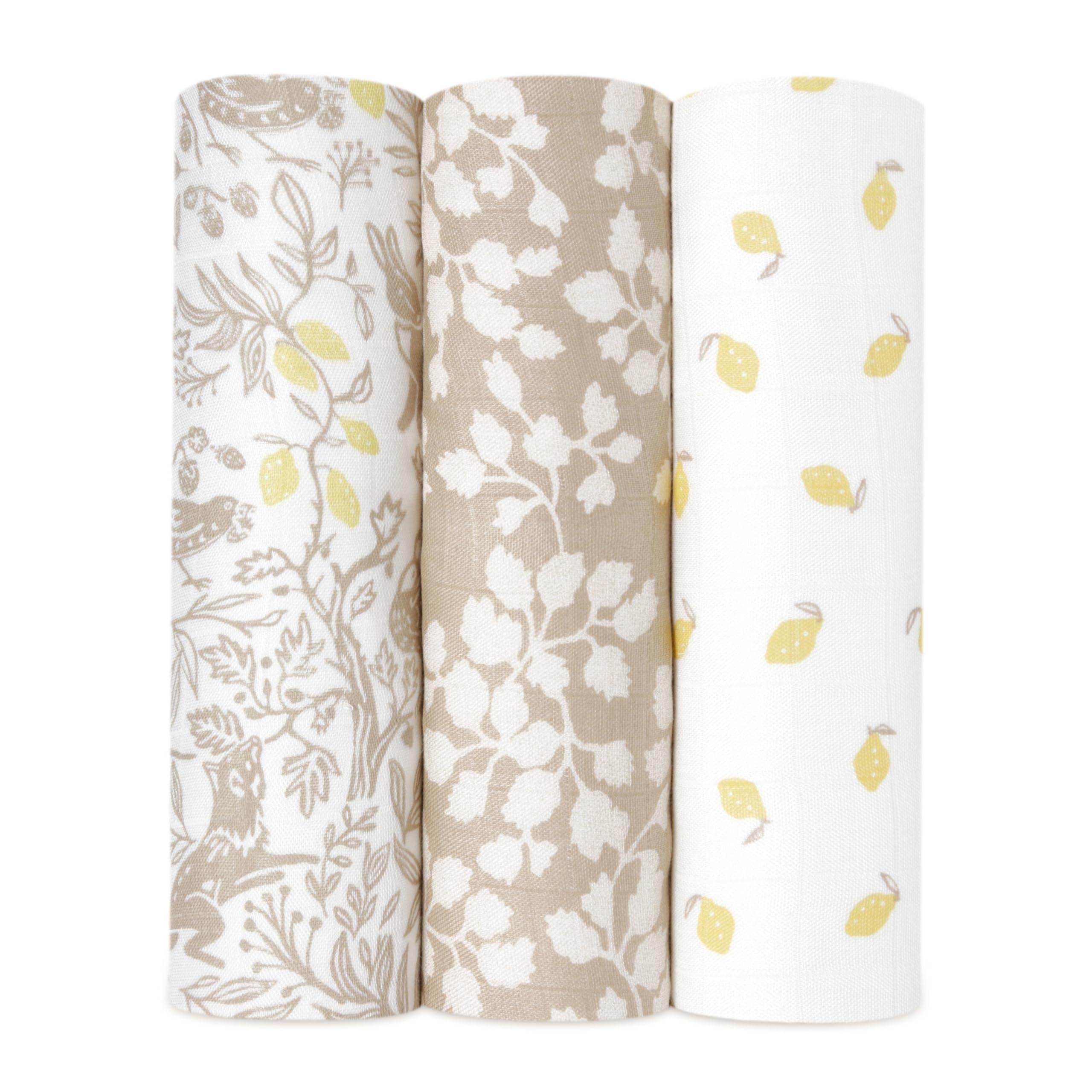 aden + anais Silky Soft Swaddle Blanket, Boutique Muslin Blankets for Girls & Boys, Baby Receiving Swaddles, Ideal Newborn & Infant Swaddling Set, Perfect Shower Gifts, 3 Pack, Natural Woodland