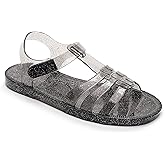 JIOMIJIOMI Toddler Sandals Jelly Shoes Girls Unisex Boy Flat Retro Slides Clear Kids Water Slippers Slingback Summer Beach Size 8 Adjustable Buckle Glitter Dress Soft